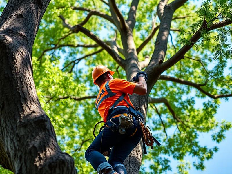 Qualified arborist conducting a Visual Tree Assessment on a mature commercial tree