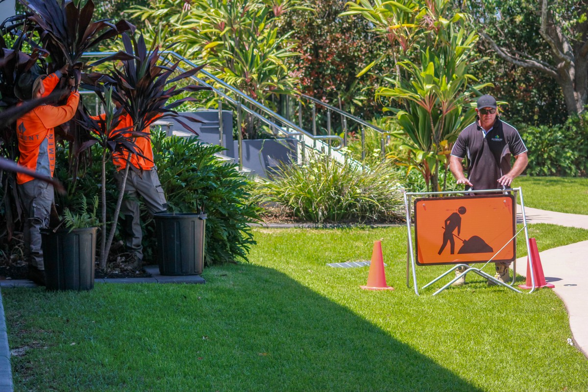 Element Queensland crew setting safety signage for an on-site infrastructure audit