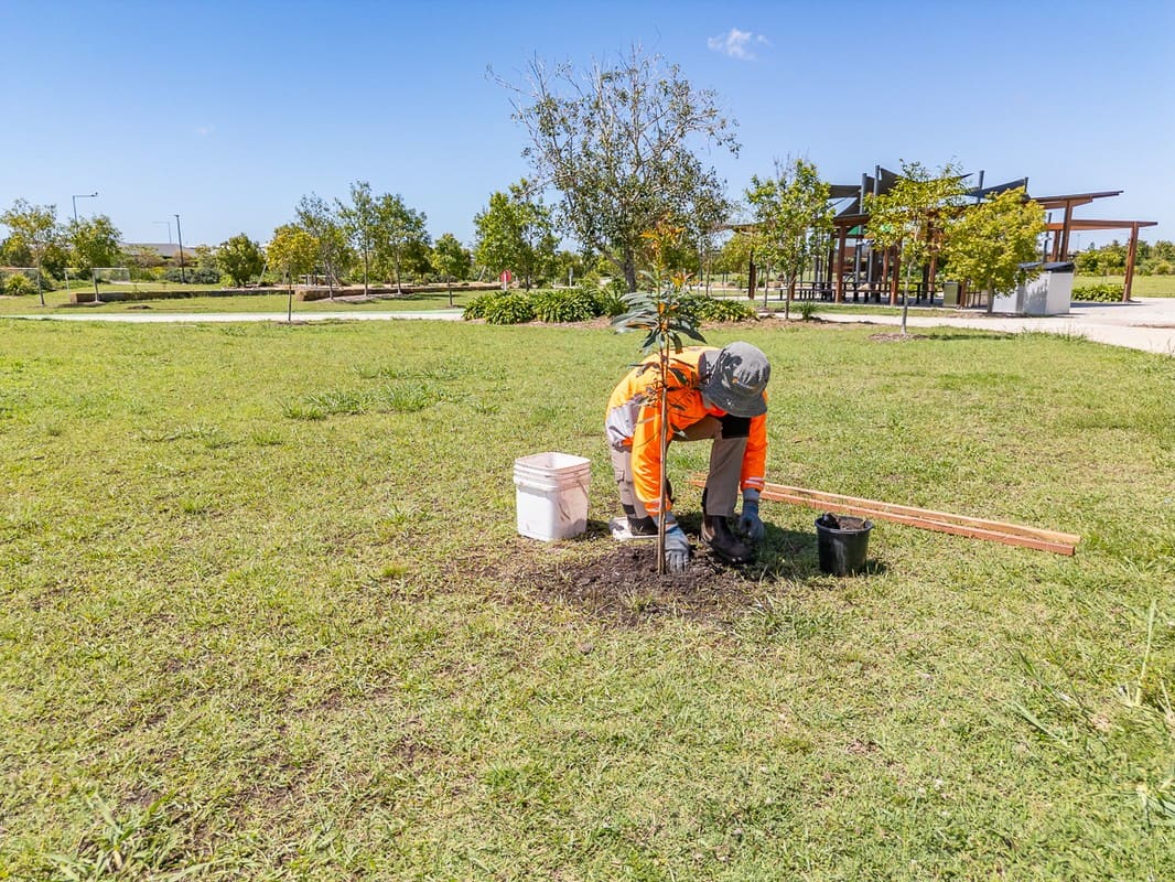 Element Queensland crew working in a public park near playground equipment