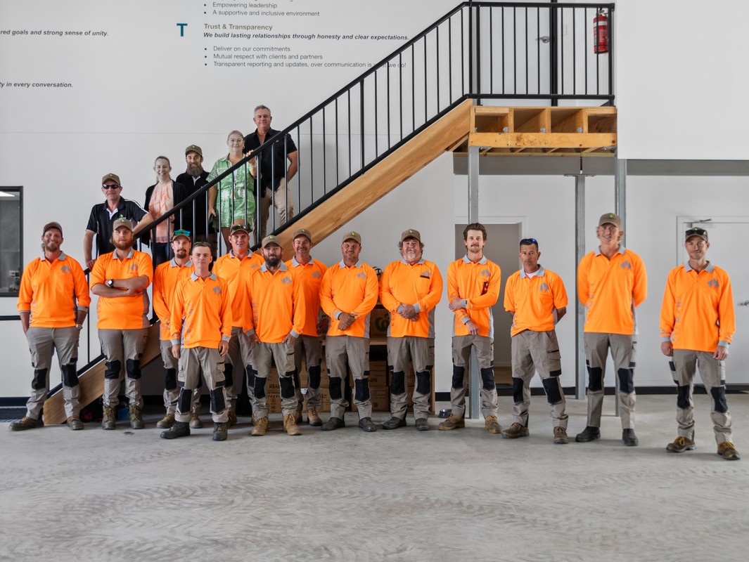 Element Queensland full team group photo on warehouse stairs
