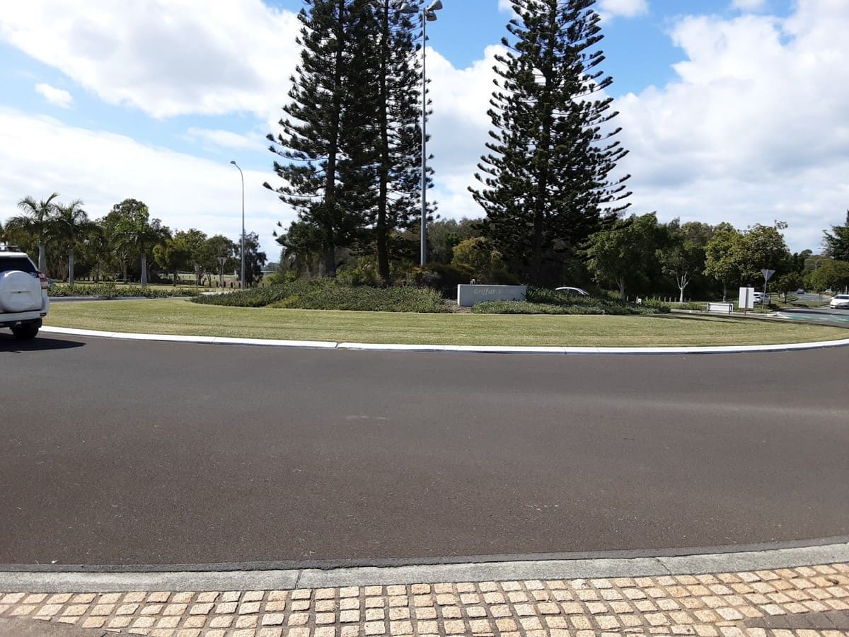 Newport roundabout with maintained hedges and turf